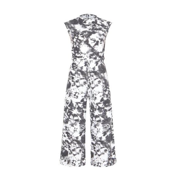 BLACK TIE DYE HIGH NECK SWEAT JUMPSUIT - Picture 1 of 5